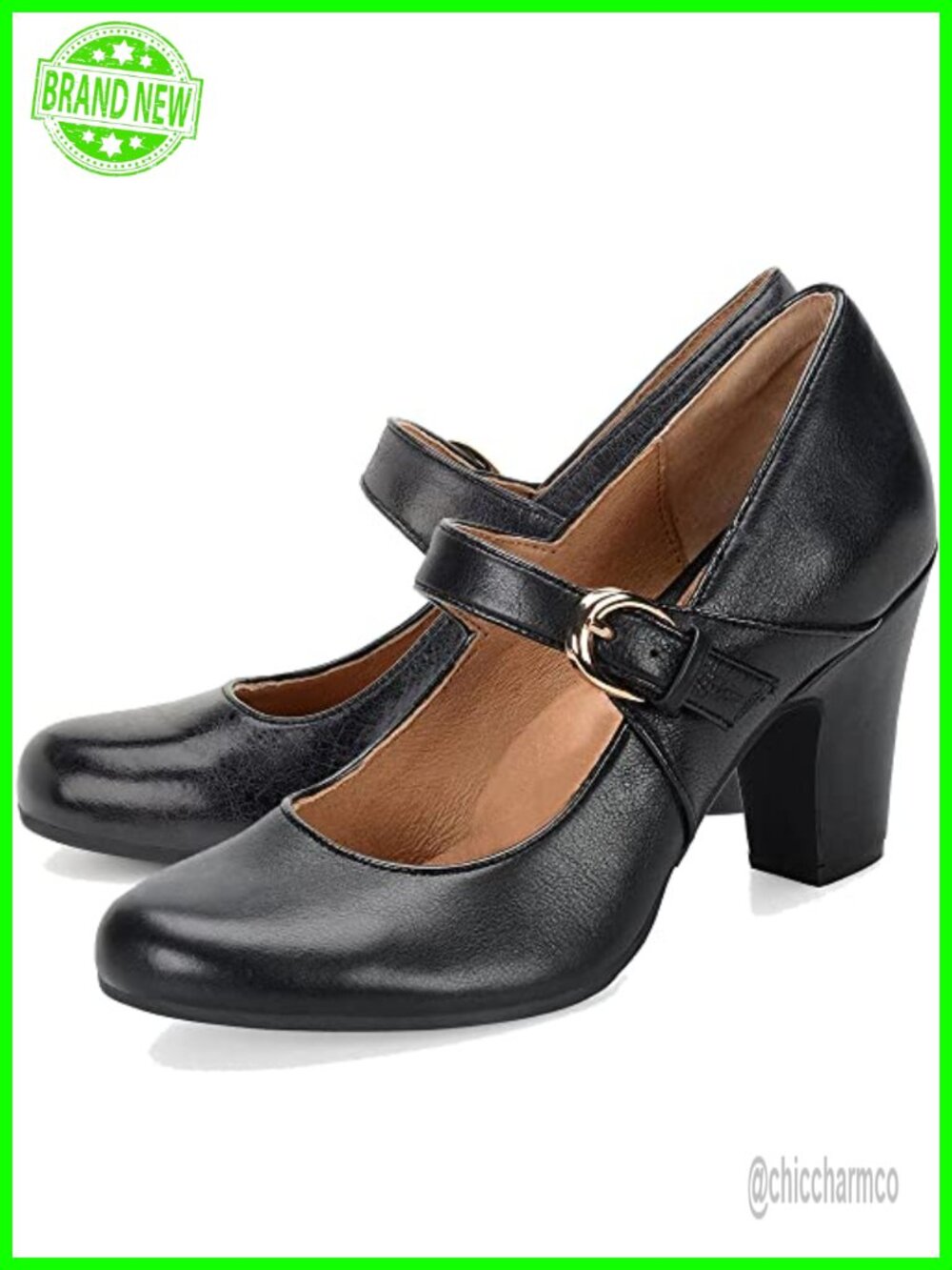 Vintage Chunky Heel Mary Jane Pumps Women Round Toe Ankle Strap Block Heel